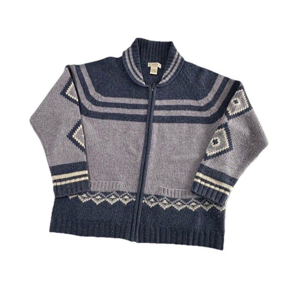Corsage Lambswool ZIP SWEATER jacket Collared Cardigan Pockets Nordic L